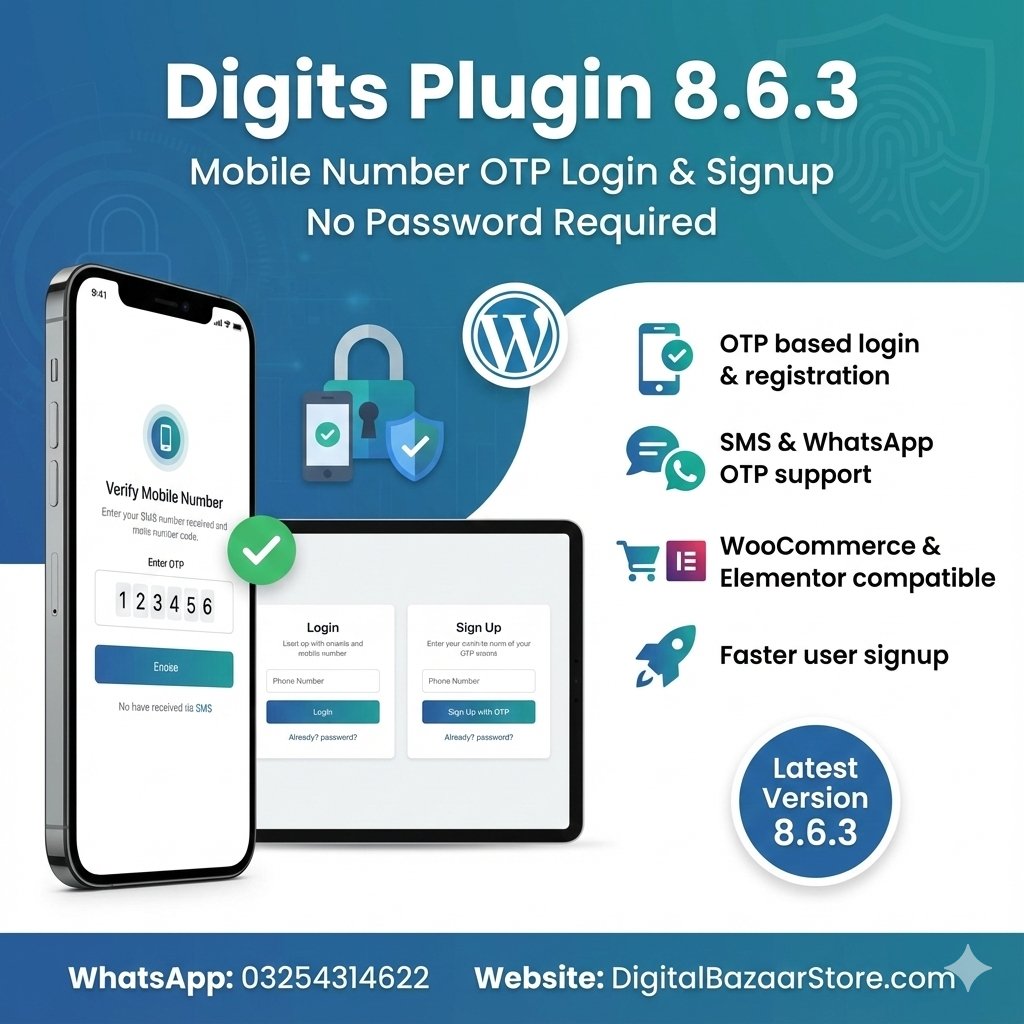 Digits : WordPress Mobile Phone Number OTP Signup and Login Form 8.6.3